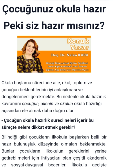 Milliyet Kolay Kampüs Yazısı- Çocuğunuz Okula Hazır Peki Siz Hazır Mısınız? Yazısı