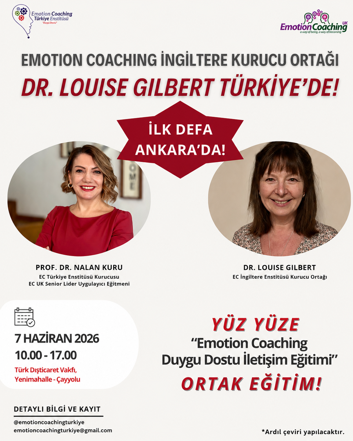 Emotion Coaching Türkiye ve Emotion Coaching UK Ortak Eğitim, Yine, Yeniden ve Bu Kez İlk Defa Ankara'da!
